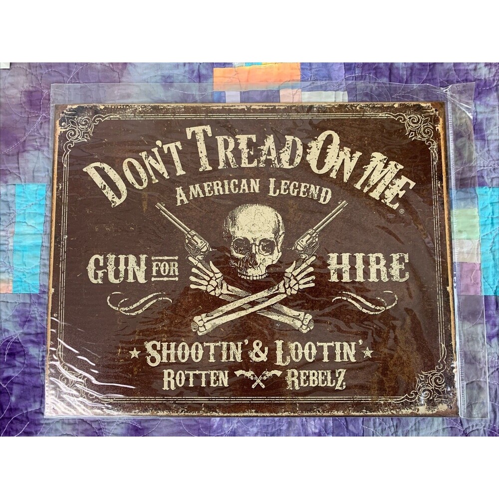 Dont Tread On Me HOME GARAGE TIN SIGN Skull Rotten Rebelz Man Cave Decor 12.5x16